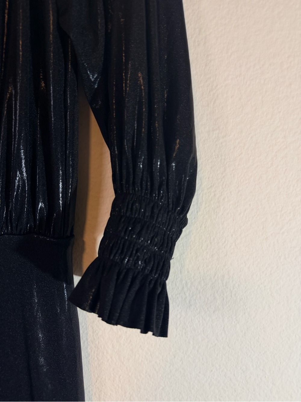 NWT Norma Kamali Long Sleeve Peasant Side Drape Gown Black Metallic S - Picture 10 of 10